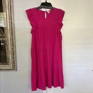J. Crew Pink Midi Sundress with Flutter Sleeves
